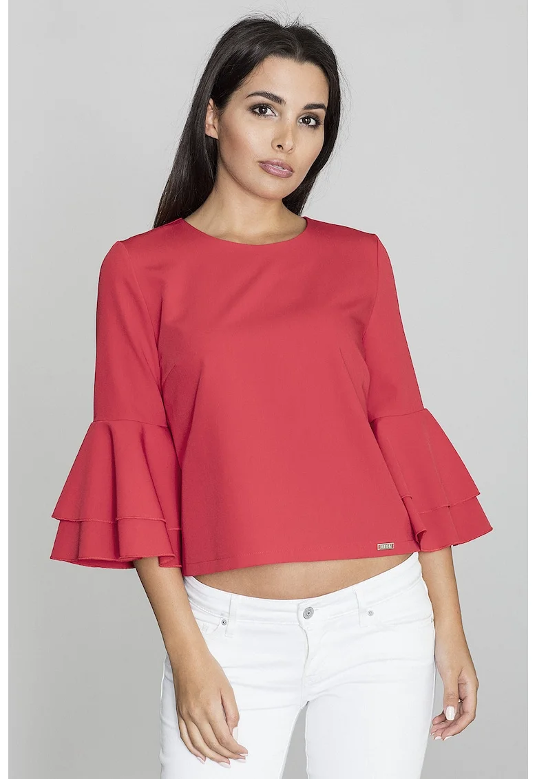 Bluza dama,  Cu volane, Poliester/Viscoza, Rosu