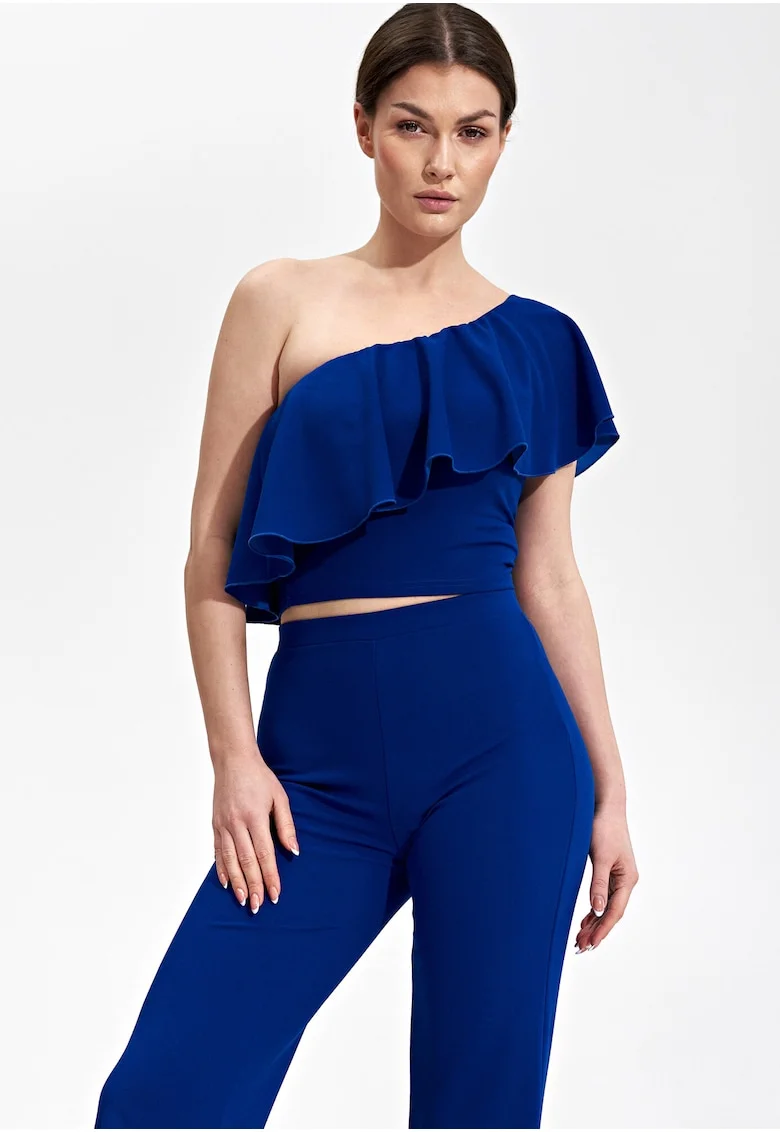 Top dama,  Poliester/Elastan, Cu volane, Albastru