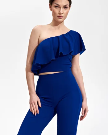 Top dama,  Poliester/Elastan, Cu volane, Albastru