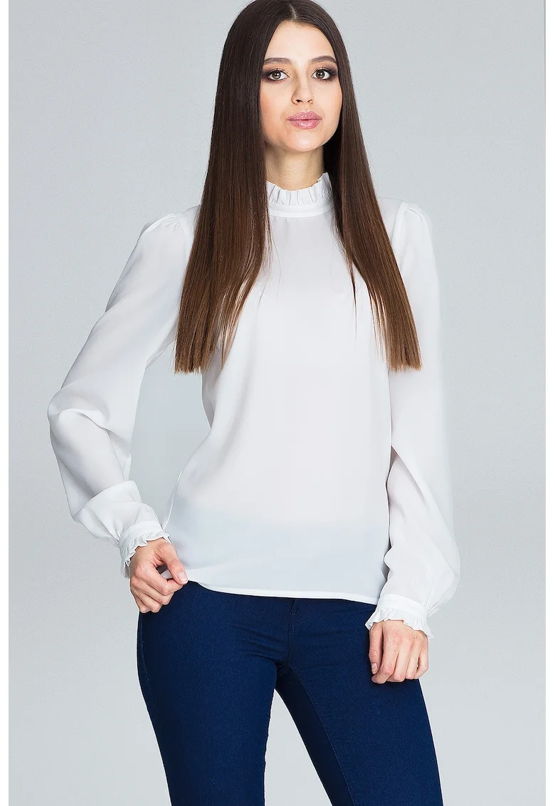 Bluza dama,  Poliester/Viscoza/Elastan, Eleganta, Ecru