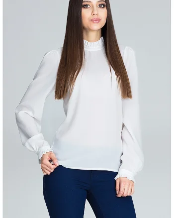 Bluza dama,  Poliester/Viscoza/Elastan, Eleganta, Ecru