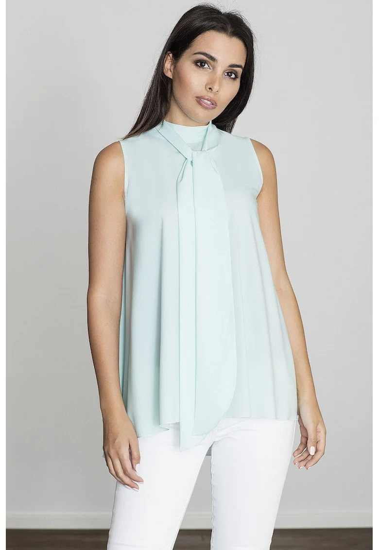 Bluza dama,  Poliester/Elastan, Guler tip cravata, Verde menta