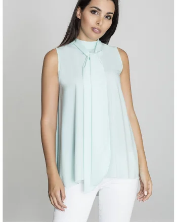 Bluza dama,  Poliester/Elastan, Guler tip cravata, Verde menta