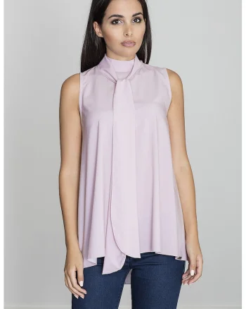 Bluza dama,  Poliester/Elastan, Guler tip cravata, Roz