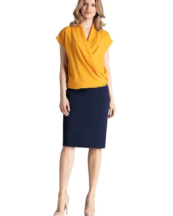 Bluza eleganta dama M652,  Poliester/Elastan, Galben,