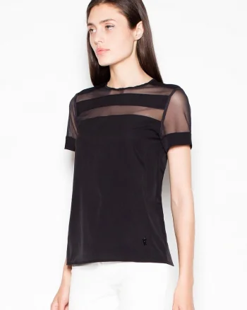 Bluza dama,  neagra, cu maneci scurte, decolteu semicircular, material de calitate,
