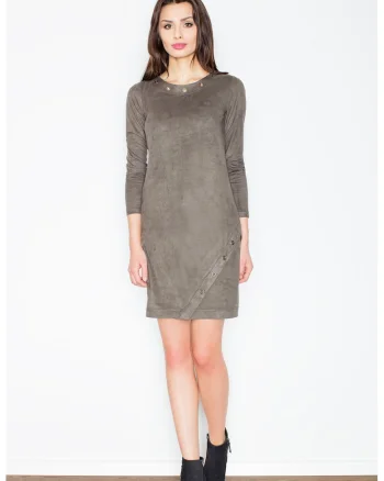 Rochie eleganta  M455, verde, din poliester, cu maneca lunga