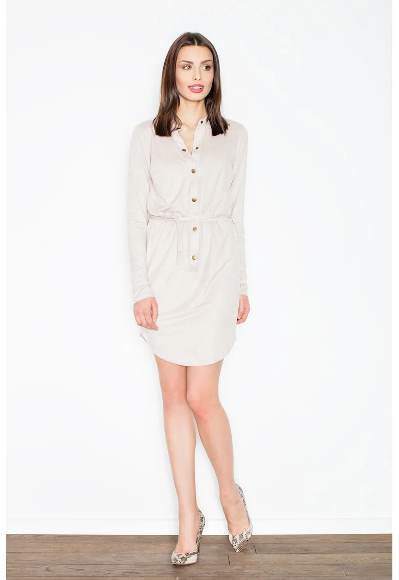 Rochie mini,  bej, cu capse, poliester