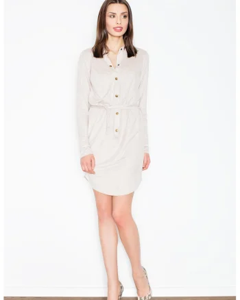 Rochie mini,  bej, cu capse, poliester