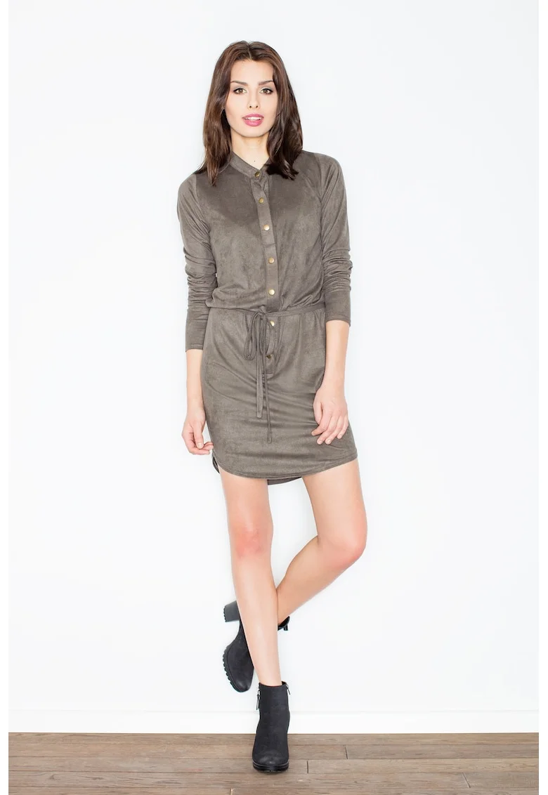 Rochie  verde, piele intoarsa, cu capse