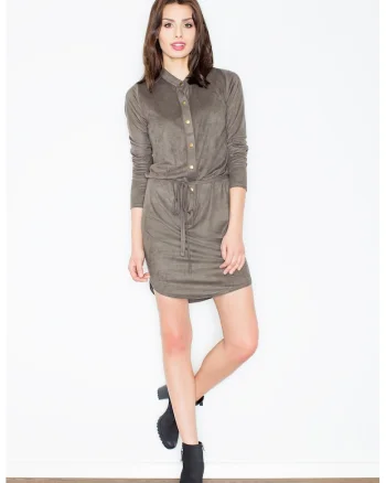 Rochie  verde, piele intoarsa, cu capse