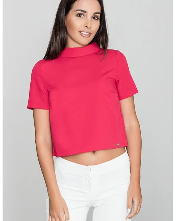 Bluza dama,  Pe gat, Cu maneca scurta, Poliester/Viscoza, Rosu