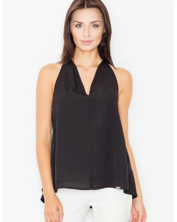 Bluza dama,  Poliester/Elastan/Viscoza, Spatele deschis, Decolteu V, Negru