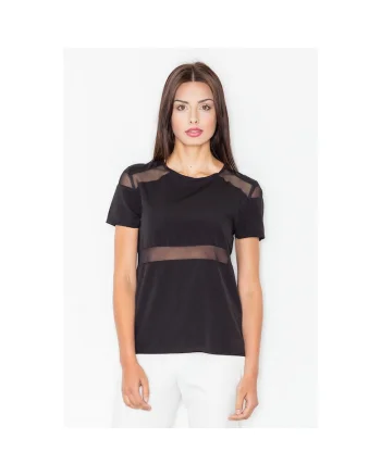 Bluza dama  M468, neagra, maneca scurta, poliester, elastan,