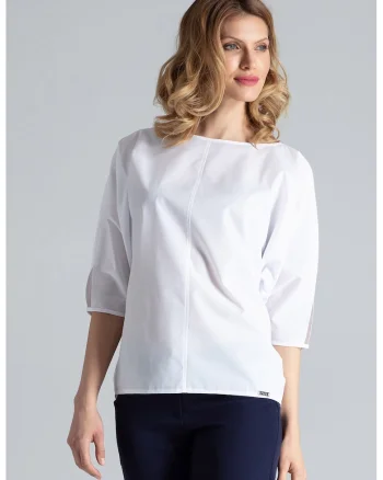 Bluza dama,  Poliester/Bumbac, Alb