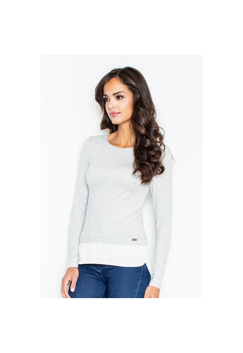 Bluza dama  M374, gri deschis, maneca lunga, material viscoza,
