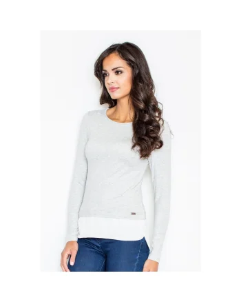 Bluza dama  M374, gri deschis, maneca lunga, material viscoza,