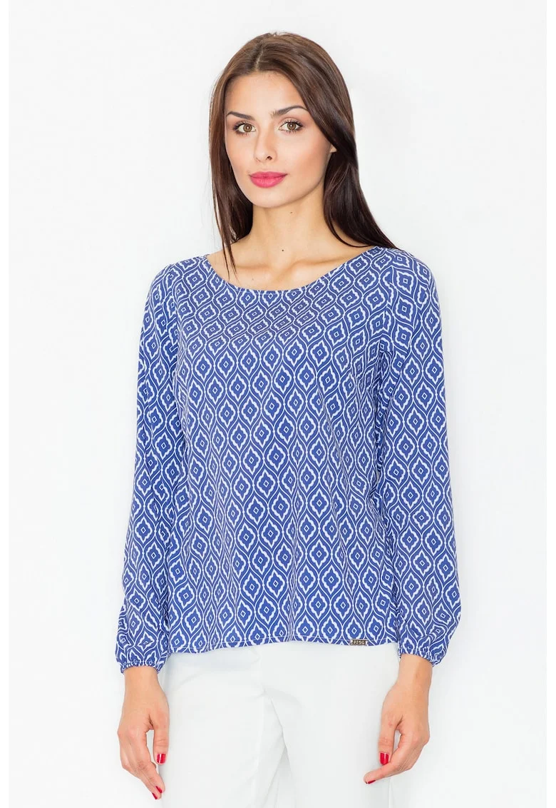 Bluza dama,  Poliester/Elastan, Model geometric, Albastru