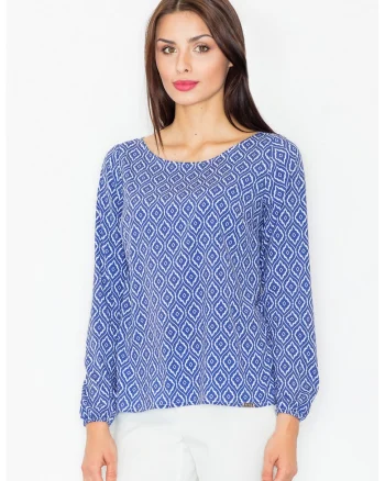 Bluza dama,  Poliester/Elastan, Model geometric, Albastru