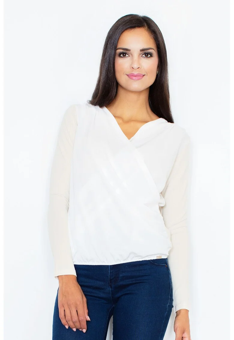 Bluza dama,  Viscoza/Elastan, Alb/Bej