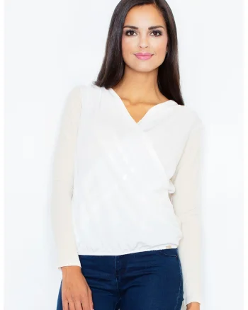 Bluza dama,  Viscoza/Elastan, Alb/Bej