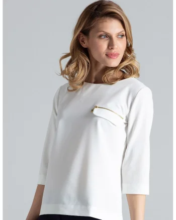 Bluza dama,  Formala, Poliester/Viscoza, Ecru,
