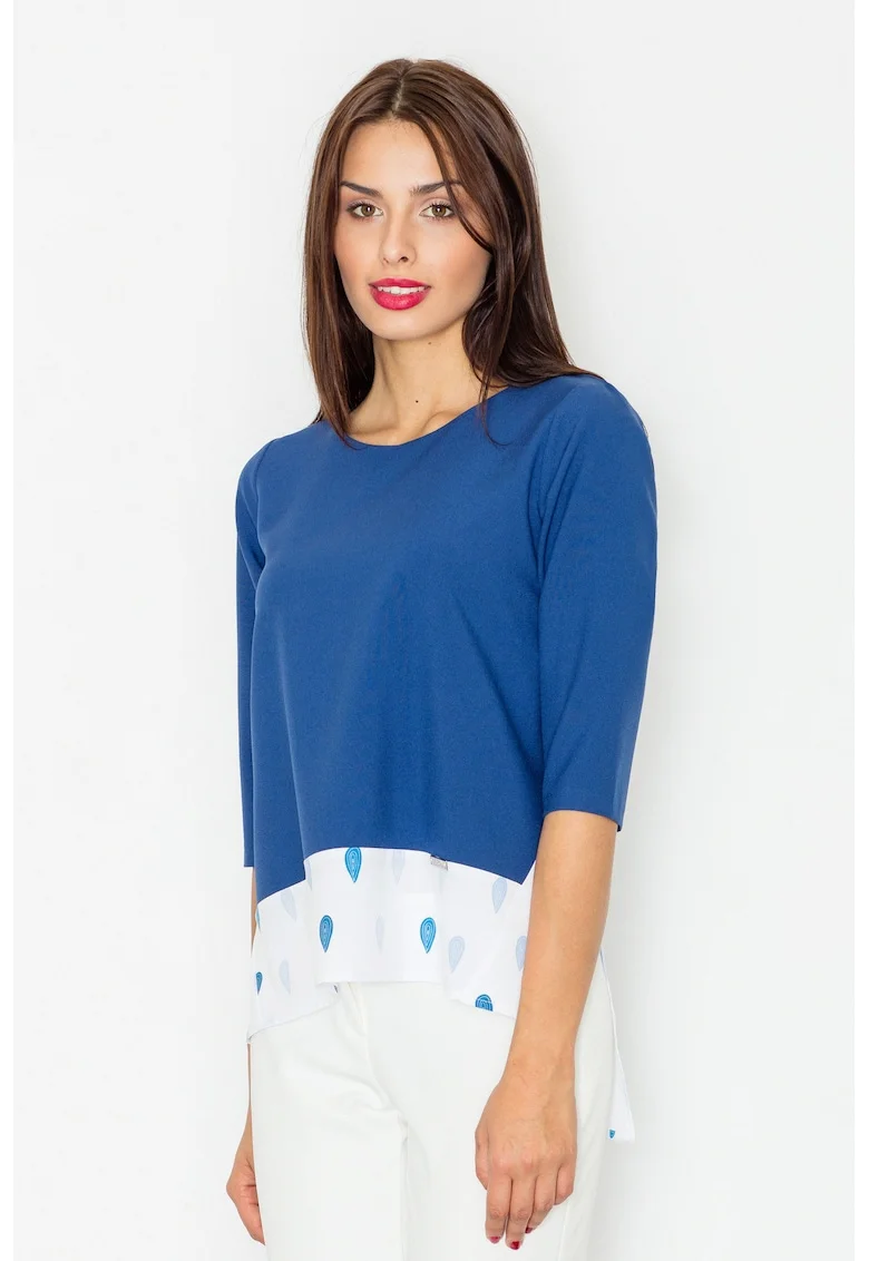 Bluza dama,  Maneci trei sferturi, Poliester, Albastru/Alb