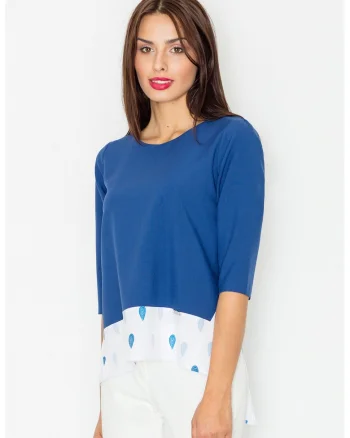 Bluza dama,  Maneci trei sferturi, Poliester, Albastru/Alb