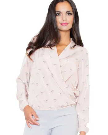 Bluza dama,  M371, eleganta, maneci lungi, roz, poliester
