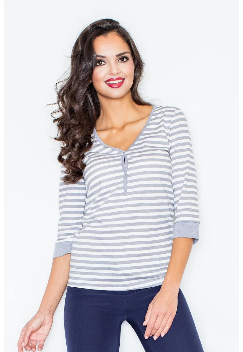 Bluza dama,  Bumbac/Elastan, Gri/Alb