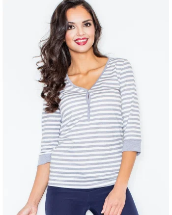 Bluza dama,  Bumbac/Elastan, Gri/Alb