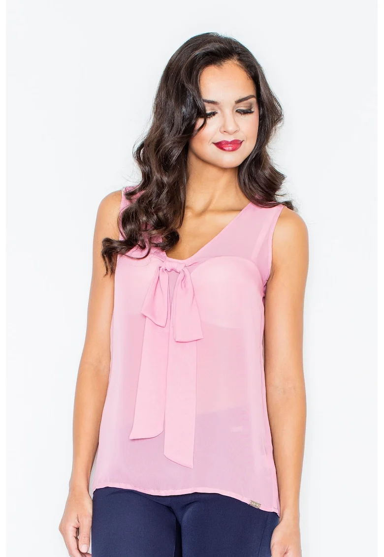 Bluza dama,  Poliester, Guler tip cravata, Roz