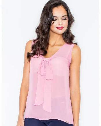 Bluza dama,  Poliester, Guler tip cravata, Roz