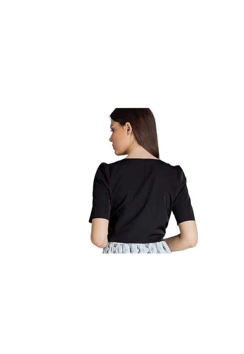 Camasa dama,  neagra, scurta, cu decolteu inima, maneci scurte, poliester.