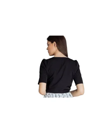 Camasa dama,  neagra, scurta, cu decolteu inima, maneci scurte, poliester.