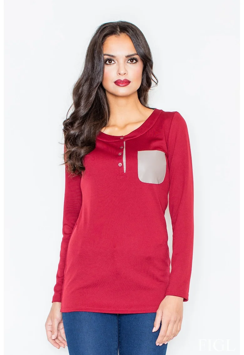 Bluza dama,  Poliester/Elastan, Cu nasturi, Rosu