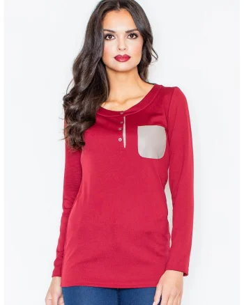 Bluza dama,  Poliester/Elastan, Cu nasturi, Rosu