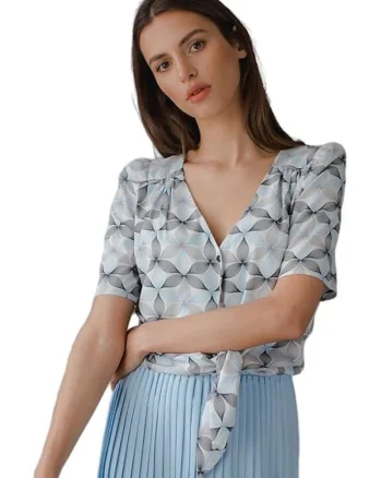 Camasa dama,  scurta, cu decolteu in forma de inima, maneci scurte, multicolor, poliester