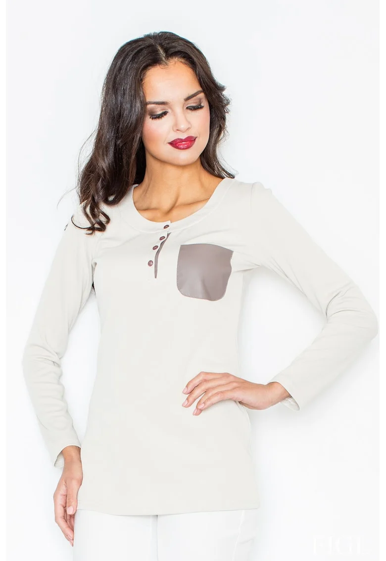 Bluza dama,  Poliester/Elastan, Cu nasturi, Bej