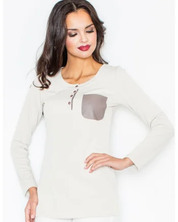 Bluza dama,  Poliester/Elastan, Cu nasturi, Bej