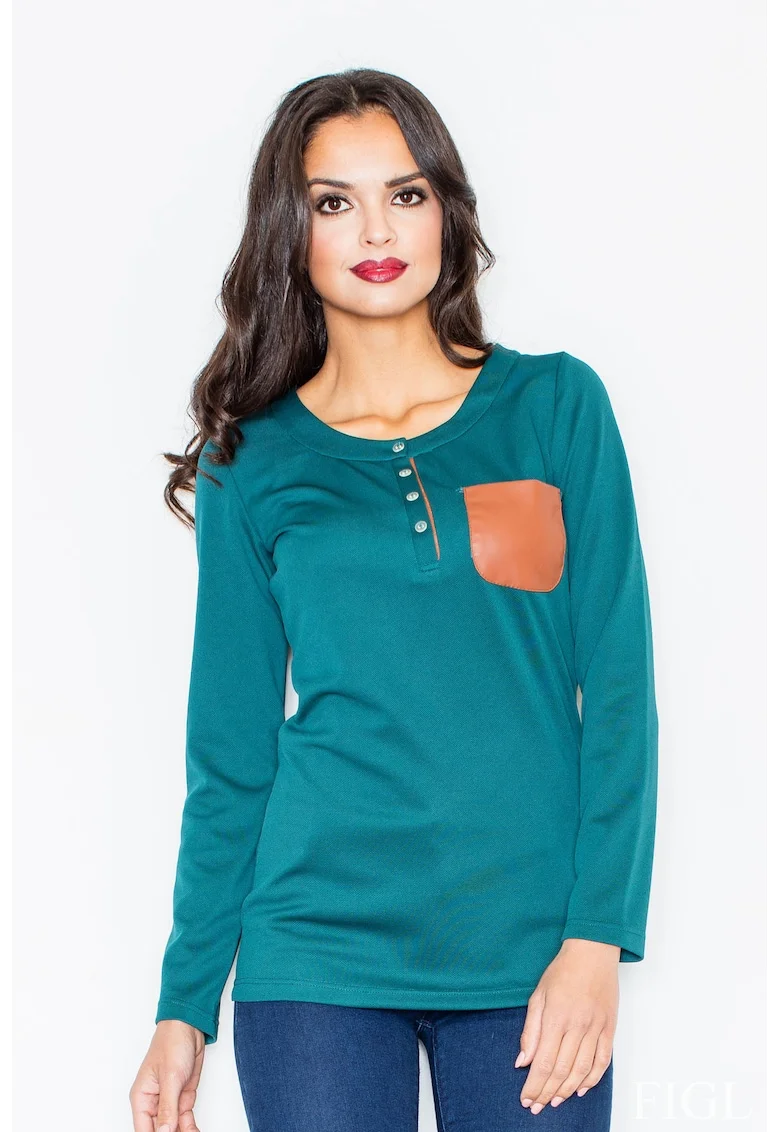 Bluza dama,  Poliester/Elastan, Cu nasturi, Verde