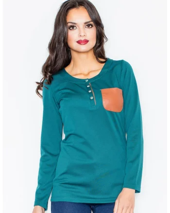 Bluza dama,  Poliester/Elastan, Cu nasturi, Verde