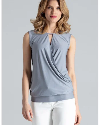 Bluza dama,  Poliester/Elastan, Fara maneci, Eleganta, Gri