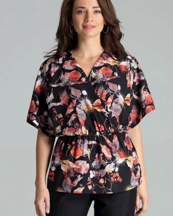 Bluza dama,  florala, cu maneci kimono, multicolor, poliester