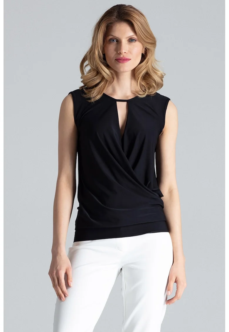 Bluza dama,  Poliester/Elastan, Fara maneci, Eleganta, Negru