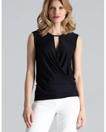 Bluza dama,  Poliester/Elastan, Fara maneci, Eleganta, Negru
