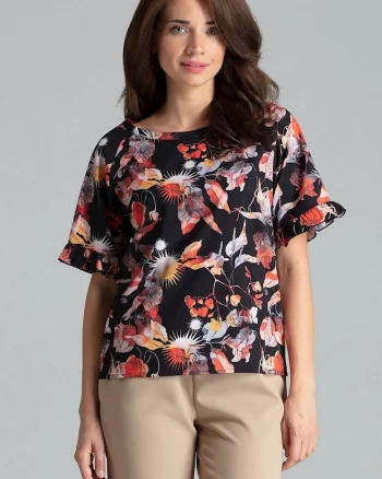Bluza dama,  model floral, maneci scurte, multicolor, poliester