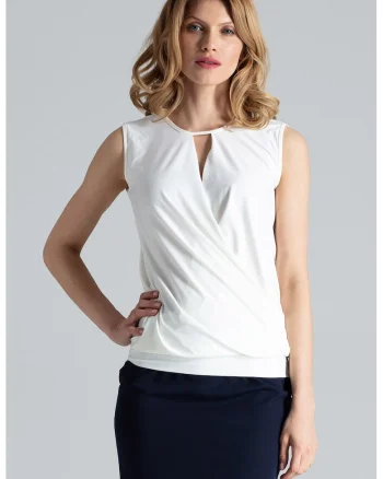 Bluza dama,  Poliester/Elastan, Fara maneci, Eleganta, Ecru