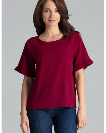 Bluza dama,  Poliester/Elastan/Viscoza, Maneca scurta, Visiniu