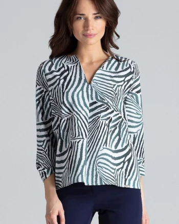 Bluza dama  multicolor, maneci lungi, decolteu in V, pliuri contrastante